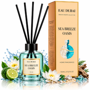 Odorizant de cameră cu bețișoare, Sea Breeze Oasis, aromă marină proaspătă, 110 ml, EAU DUBAI®