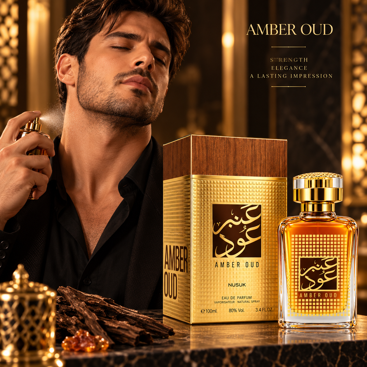 Apă de parfum unisex, Parfum arăbesc Amber Oud, EDP, 100 ml, NUSUK® - imagine 2