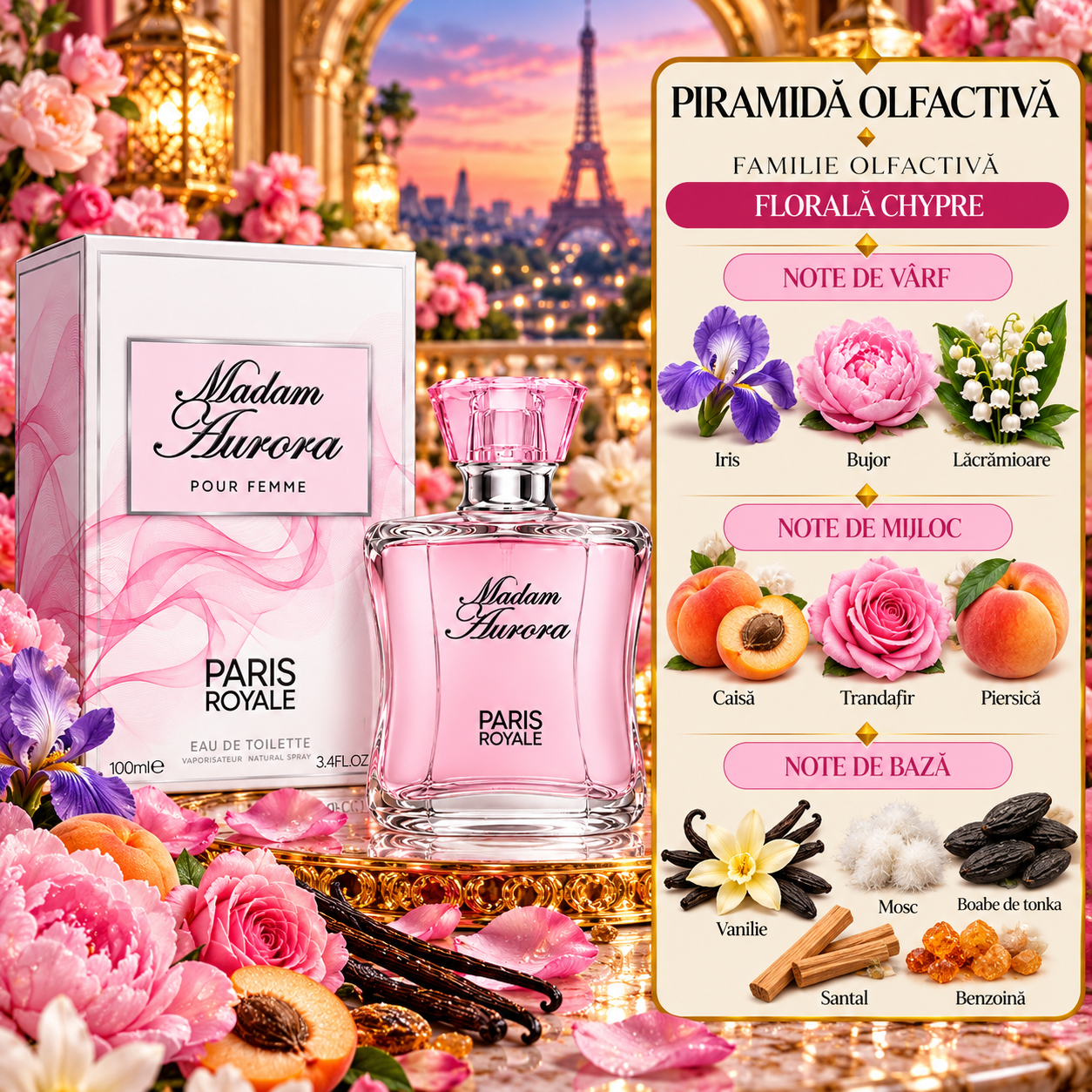 Apă de toaletă pentru femei, Parfum damă Madam Aurora Pour Femme, EDT, 100 ml, PARIS ROYALE® - imagine 2