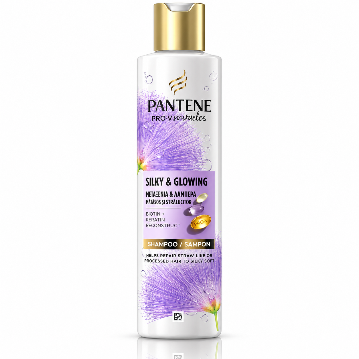 Șampon reparator pentru păr deteriorat, Silky & Glowing, Biotină + Keratin Reconstruct, Pro-V Miracles, 250 ml, PANTENE®