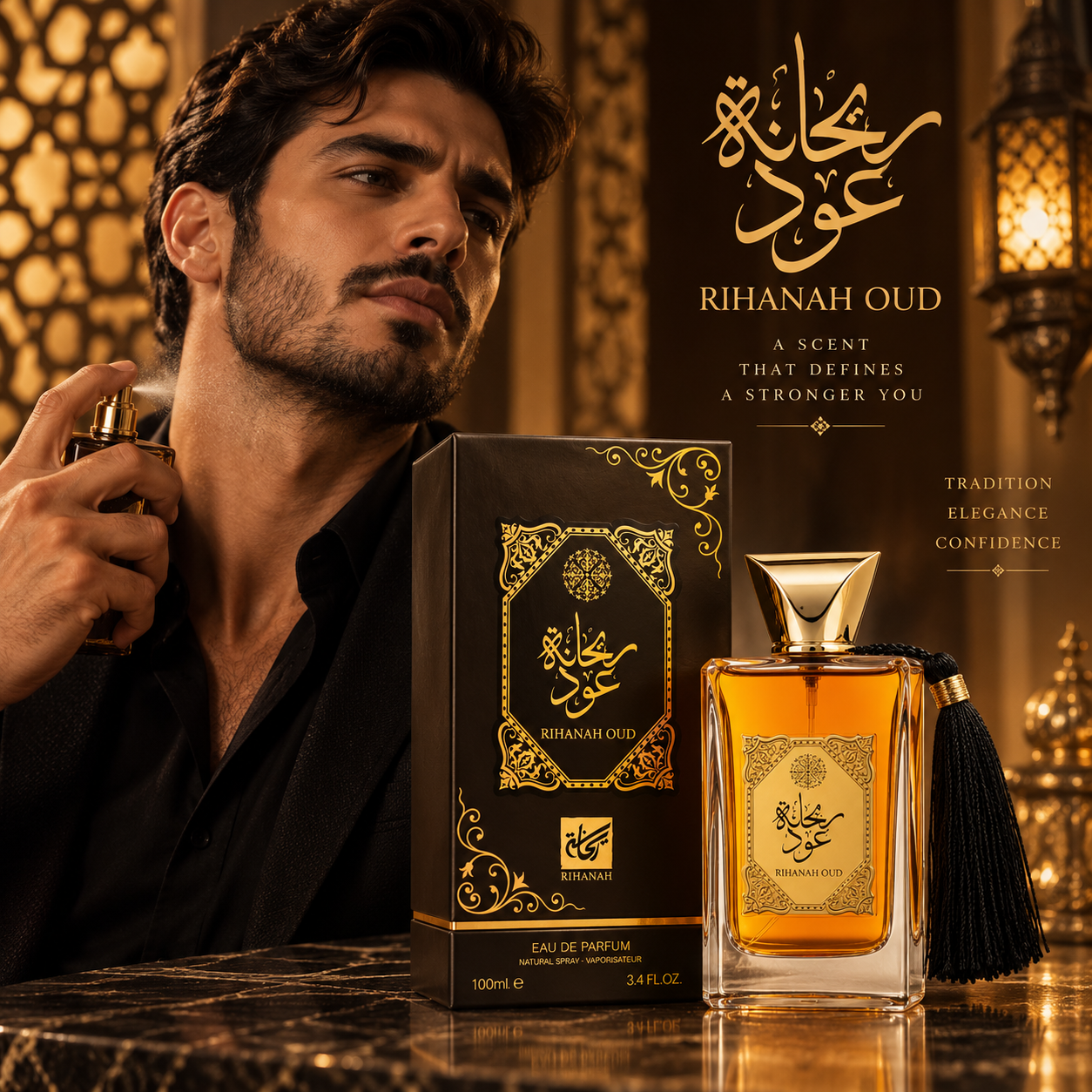 Apă de parfum unisex, Parfum arăbesc Rihanah Oud, EDP, 100 ml, RIHANAH® - imagine 2