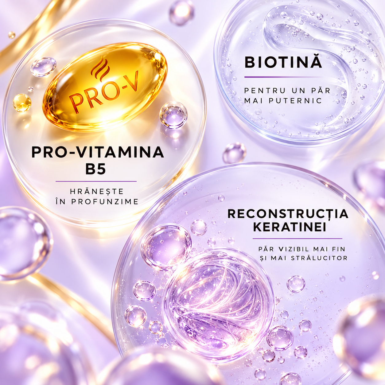 Șampon reparator pentru păr deteriorat, Silky & Glowing, Biotină + Keratin Reconstruct, Pro-V Miracles, 250 ml, PANTENE® - imagine 3