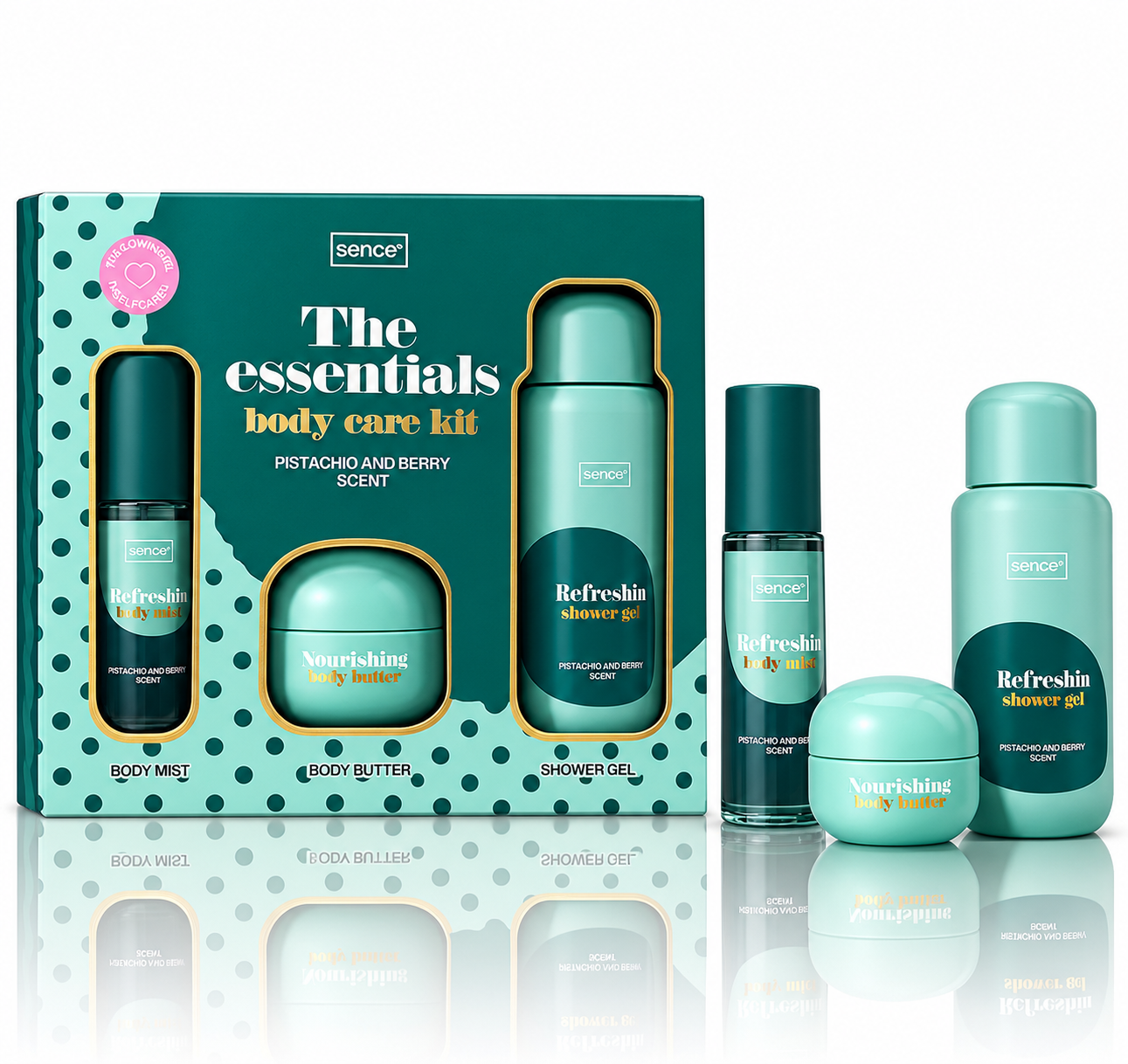 Set cadou pentru îngrijirea corpului, The Essentials Body Care Kit, Pistachio & Berry, 3 produse, Sence®