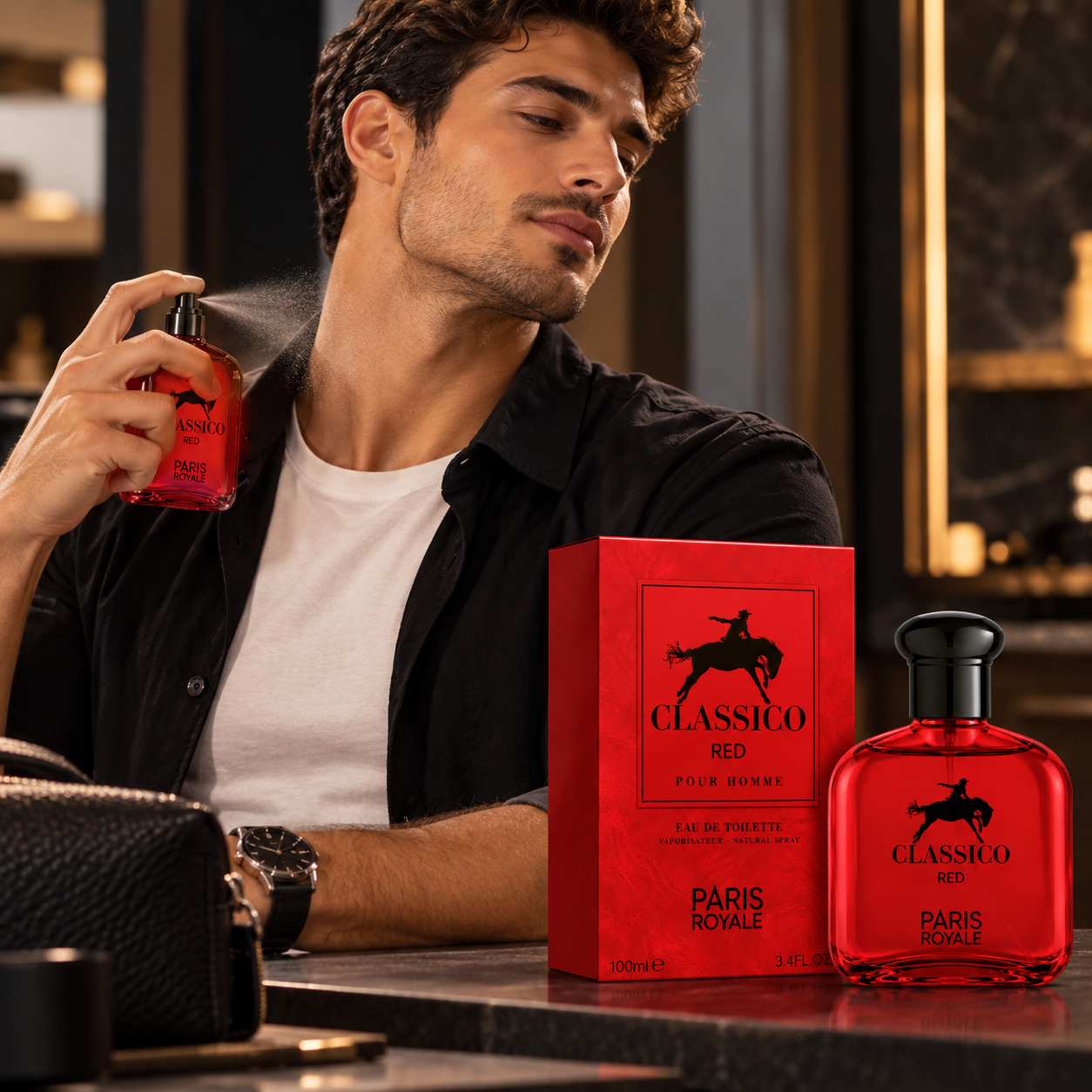 Apă de toaletă pentru bărbați, Parfum bărbătesc Classico Red Pour Homme, EDT, 100 ml, PARIS ROYALE® - imagine 3