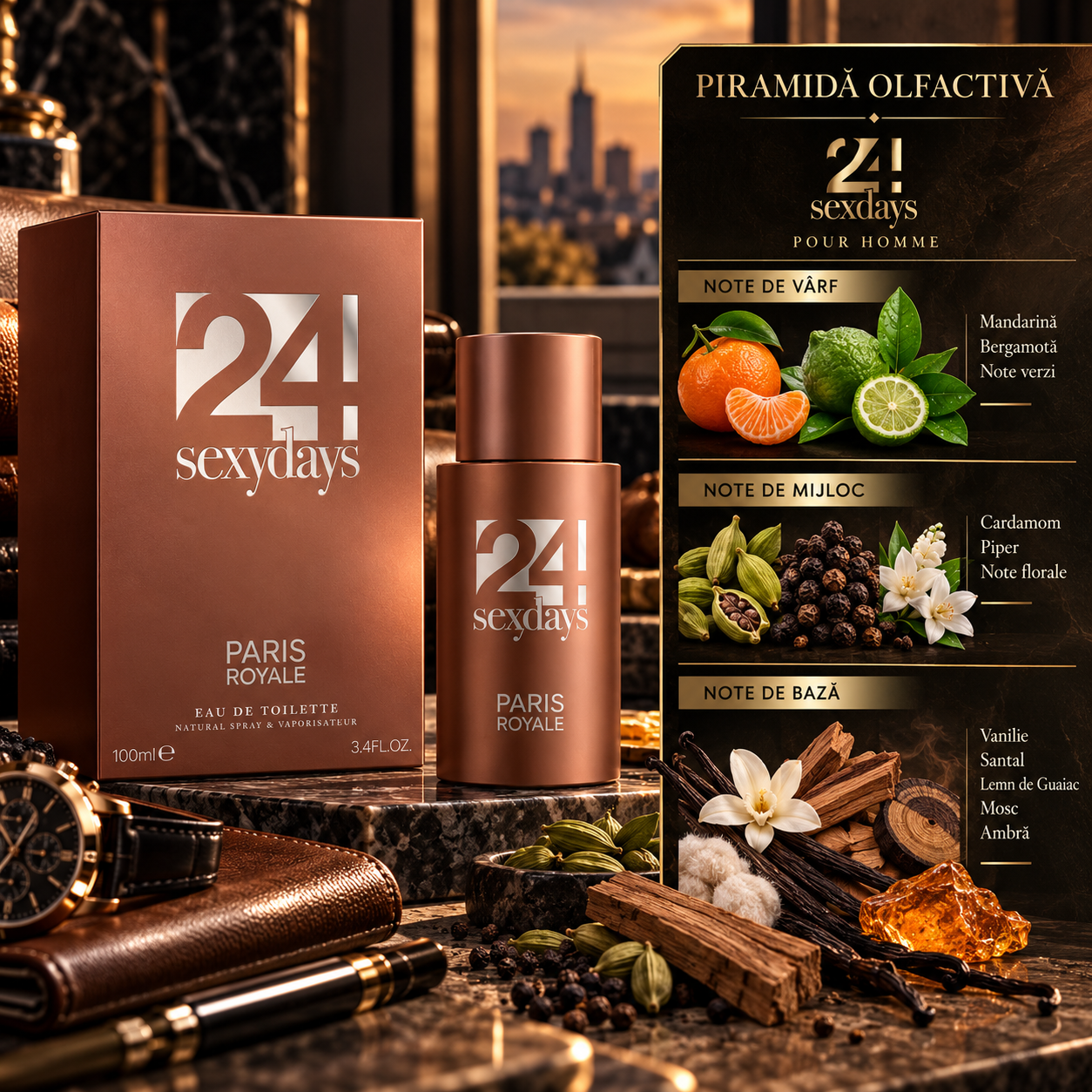 Apă de toaletă pentru bărbați, Parfum bărbătesc 24 Sexy Days Pour Homme, EDT, 100 ml, PARIS ROYALE® - imagine 2