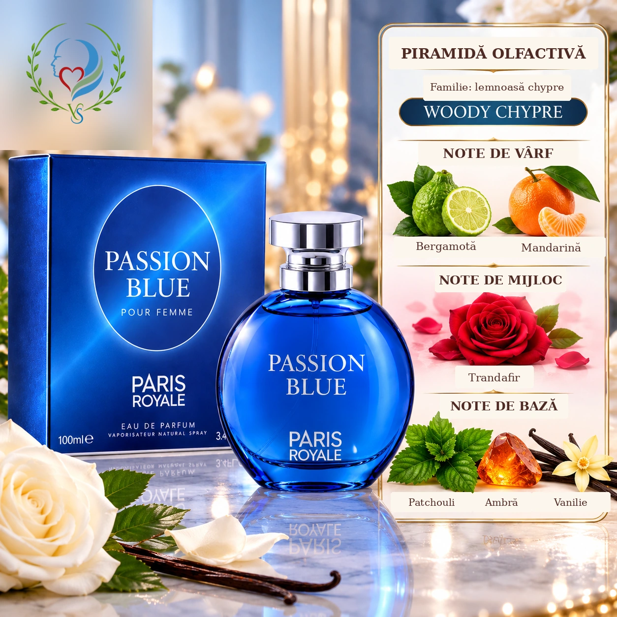 Apă de parfum pentru femei, Parfum damă Passion Blue Pour Femme, EDP, 100 ml, PARIS ROYALE® - imagine 2