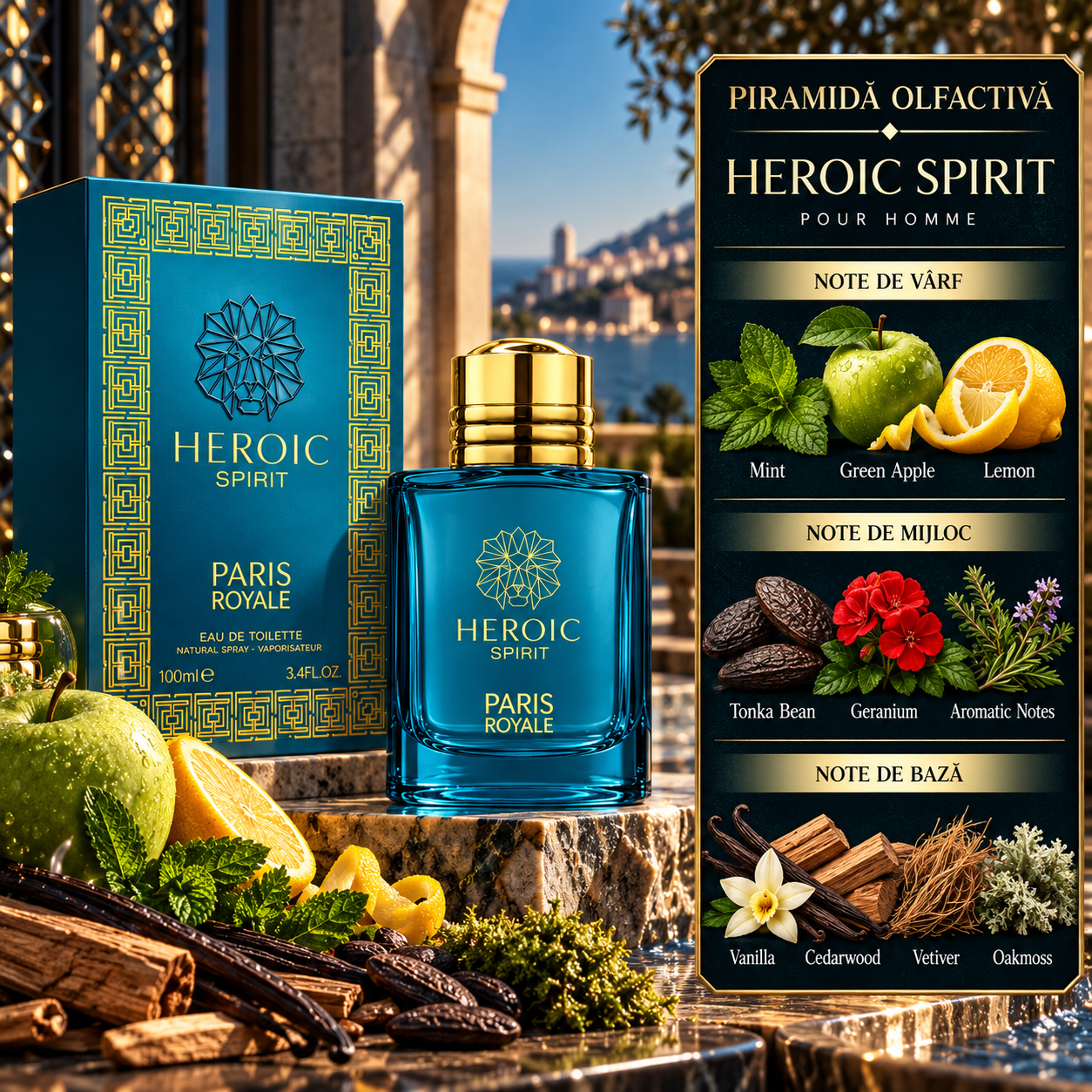 Apă de toaletă pentru bărbați, Parfum bărbătesc Heroic Spirit Pour Homme, EDT, 100 ml, PARIS ROYALE® - imagine 2