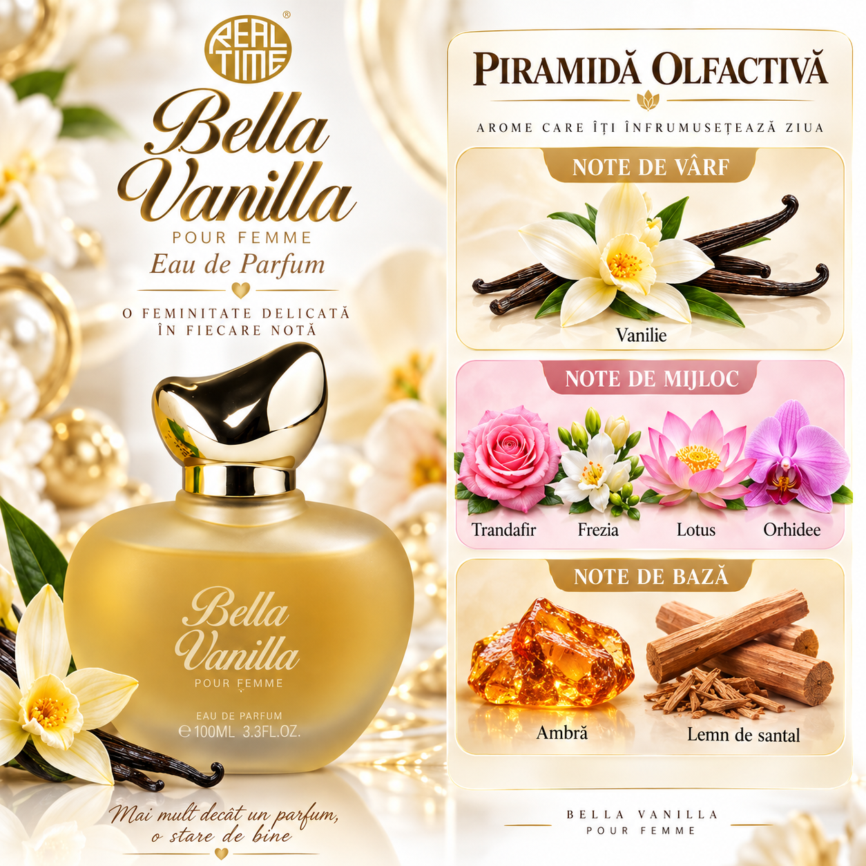 Apă de parfum pentru femei, Parfum de damă Bella Vanilla, EDP, 100 ml, REAL TIME® - imagine 2