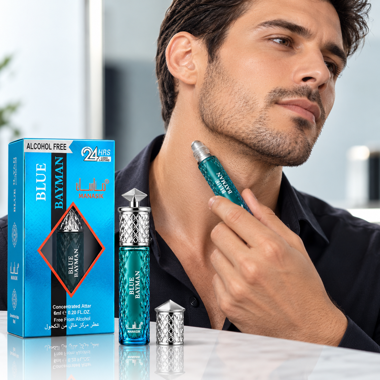 Parfum concentrat unisex, Blue Bayman Attar Roll-On fără alcool, 6 ml, MANASIK® - imagine 2