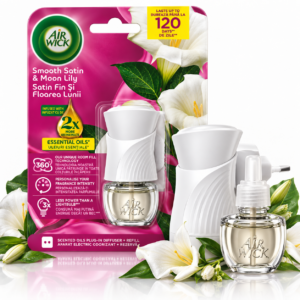 Odorizant de cameră electric, Difuzor de parfum cu rezervă, aromă de Satin fin si Floarea Lunii, Air Wick®