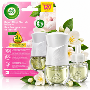 Odorizant de cameră electric, Difuzor de parfum cu rezervă, aromă de Bujor alb și Iasomie, Air Wick®