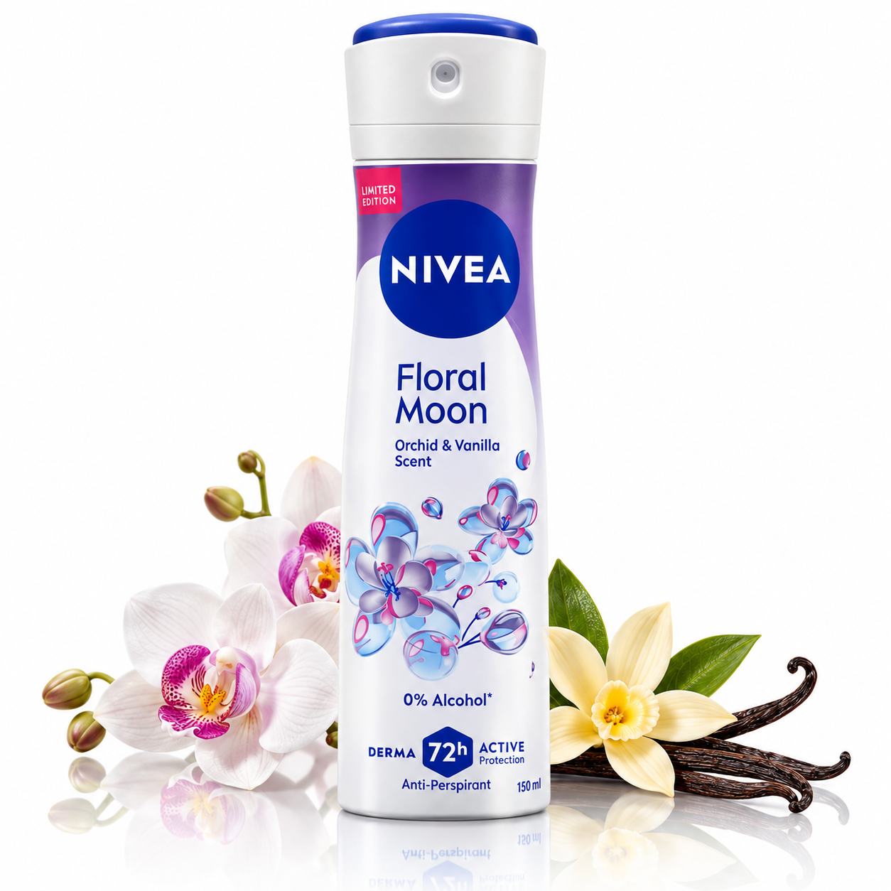 Spray antiperspirant pentru femei, Floral Moon Orchid & Vanilla, protecție 72h, fără alcool, 150 ml, NIVEA®