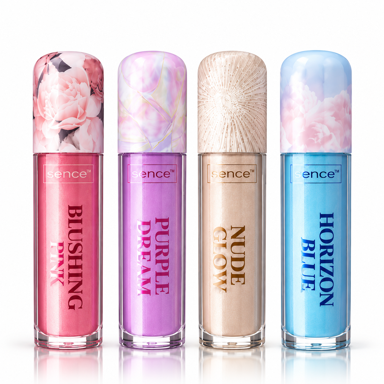 Set cadou cu 4 luciuri de buze, Lip Gloss Set, Blushing Pink, Purple Dream, Nude Glow și Horizon Blue, SENCE® - imagine 3