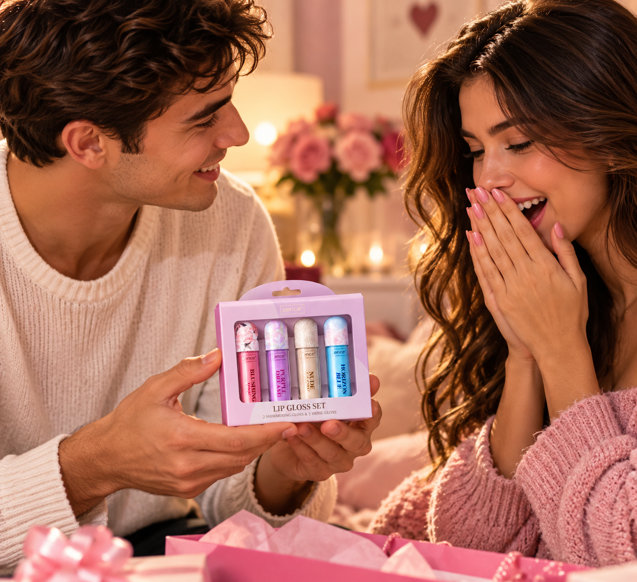 Set cadou cu 4 luciuri de buze, Lip Gloss Set, Blushing Pink, Purple Dream, Nude Glow și Horizon Blue, SENCE® - imagine 2