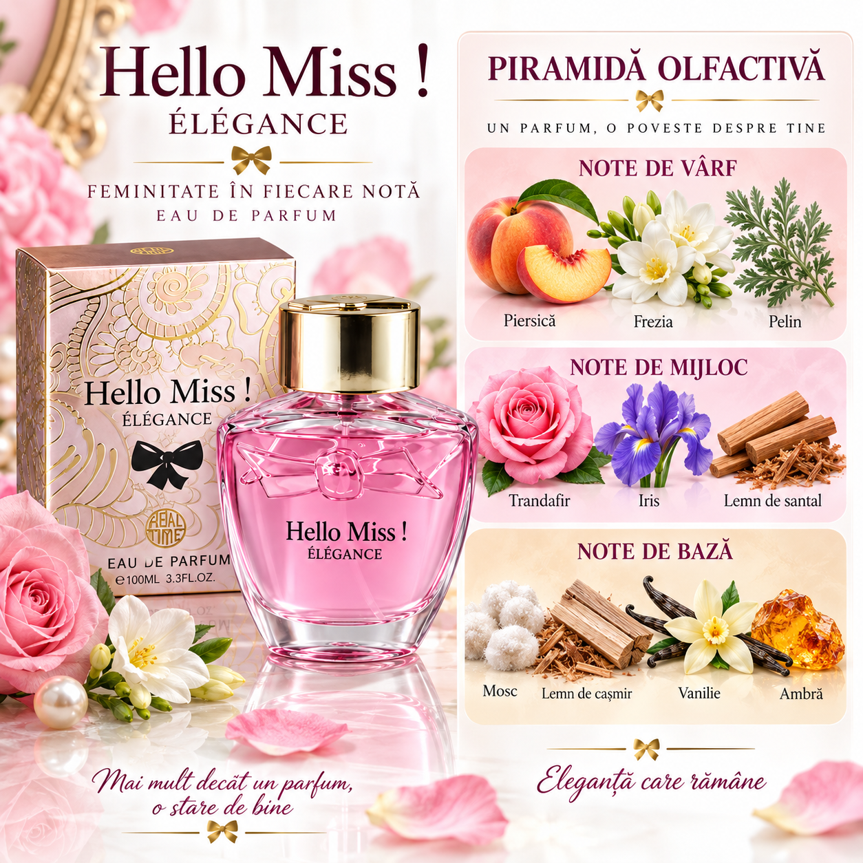 Apă de parfum pentru femei, Parfum de damă Hello Miss! Elegance, EDP, 100 ml, REAL TIME® - imagine 2