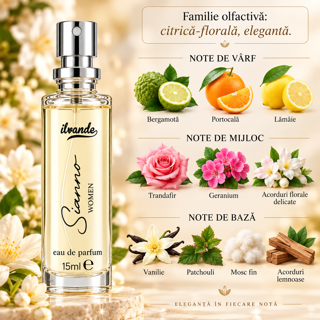 Apă de parfum pentru femei, Parfum de damă Sianno Women, EDP, 15 ml, ILVANDE® - imagine 2
