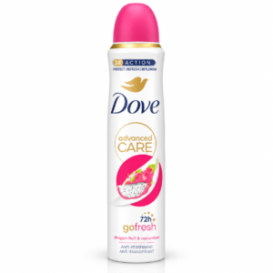 Deodorant antiperspirant spray pentru femei, Advanced Care Go Fresh Dragon Fruit & Cucumber – Fructul dragonului și castravete, protecție 72H, 200 ml, Dove®