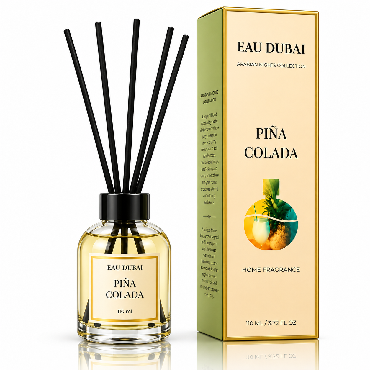 Odorizant de cameră cu bețișoare, Piña Colada, aromă tropicală de ananas și cocos, 110 ml, EAU DUBAI® - imagine 3