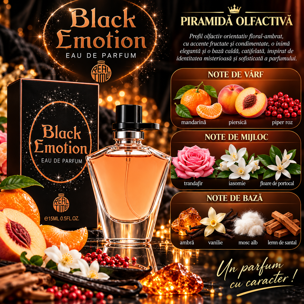 Apă de parfum unisex, Pocket Perfume, parfum de buzunar Black Emotion, EDP, 15 ml, Real Time® - imagine 2