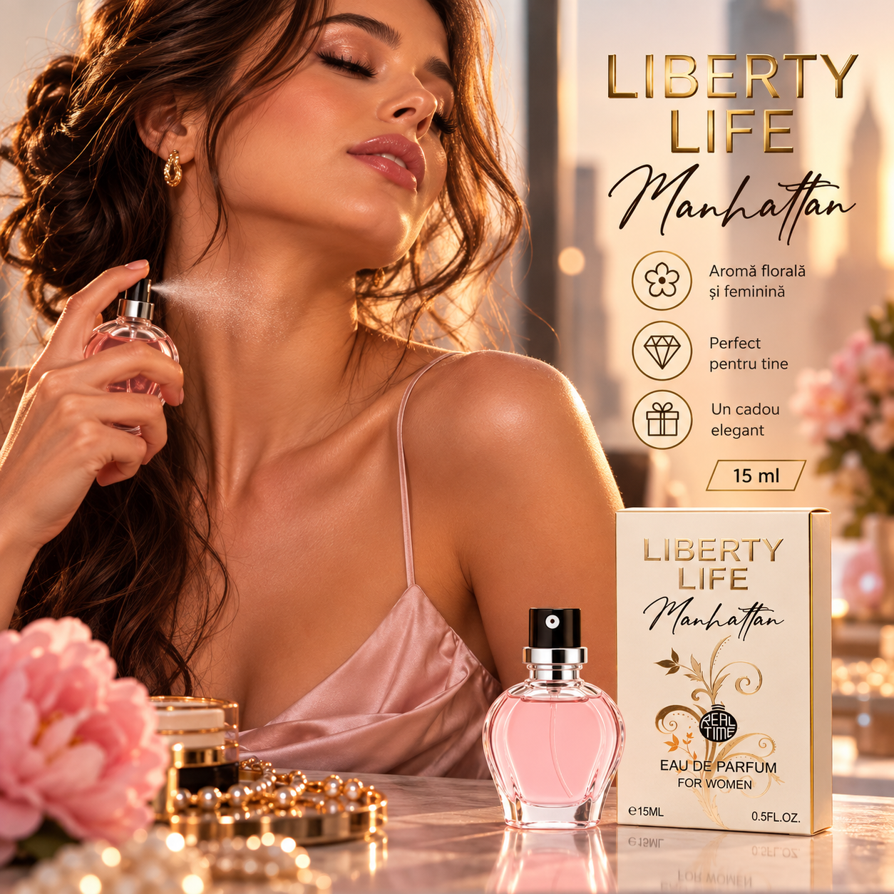 Apă de parfum pentru femei, Pocket Perfume, parfum de buzunar Liberty Life Manhattan, EDP, 15 ml, Real Time® - imagine 3