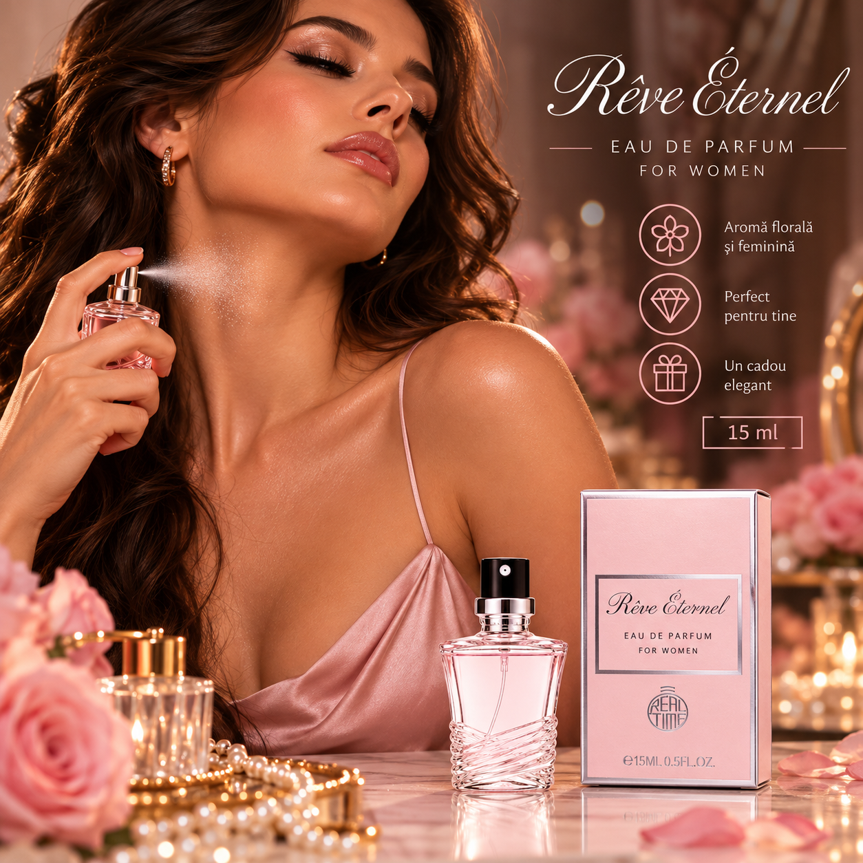 Apă de parfum pentru femei, Pocket Perfume, parfum de buzunar Rêve Éternel, EDP, 15 ml, Real Time® - imagine 3