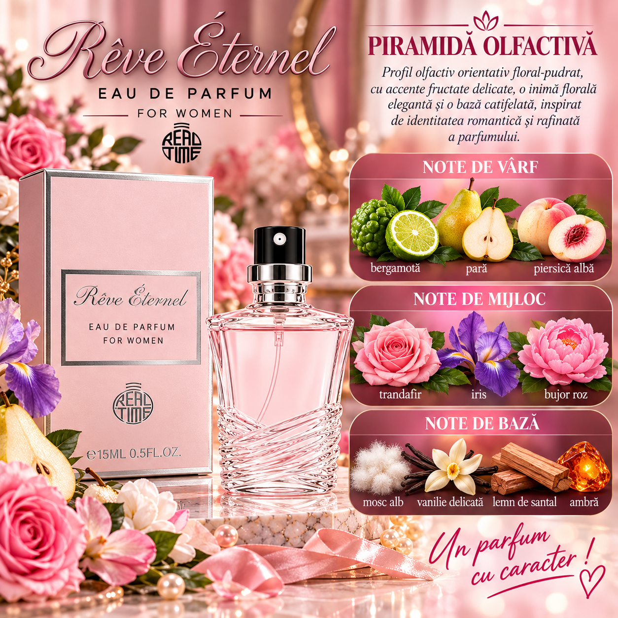 Apă de parfum pentru femei, Pocket Perfume, parfum de buzunar Rêve Éternel, EDP, 15 ml, Real Time® - imagine 2