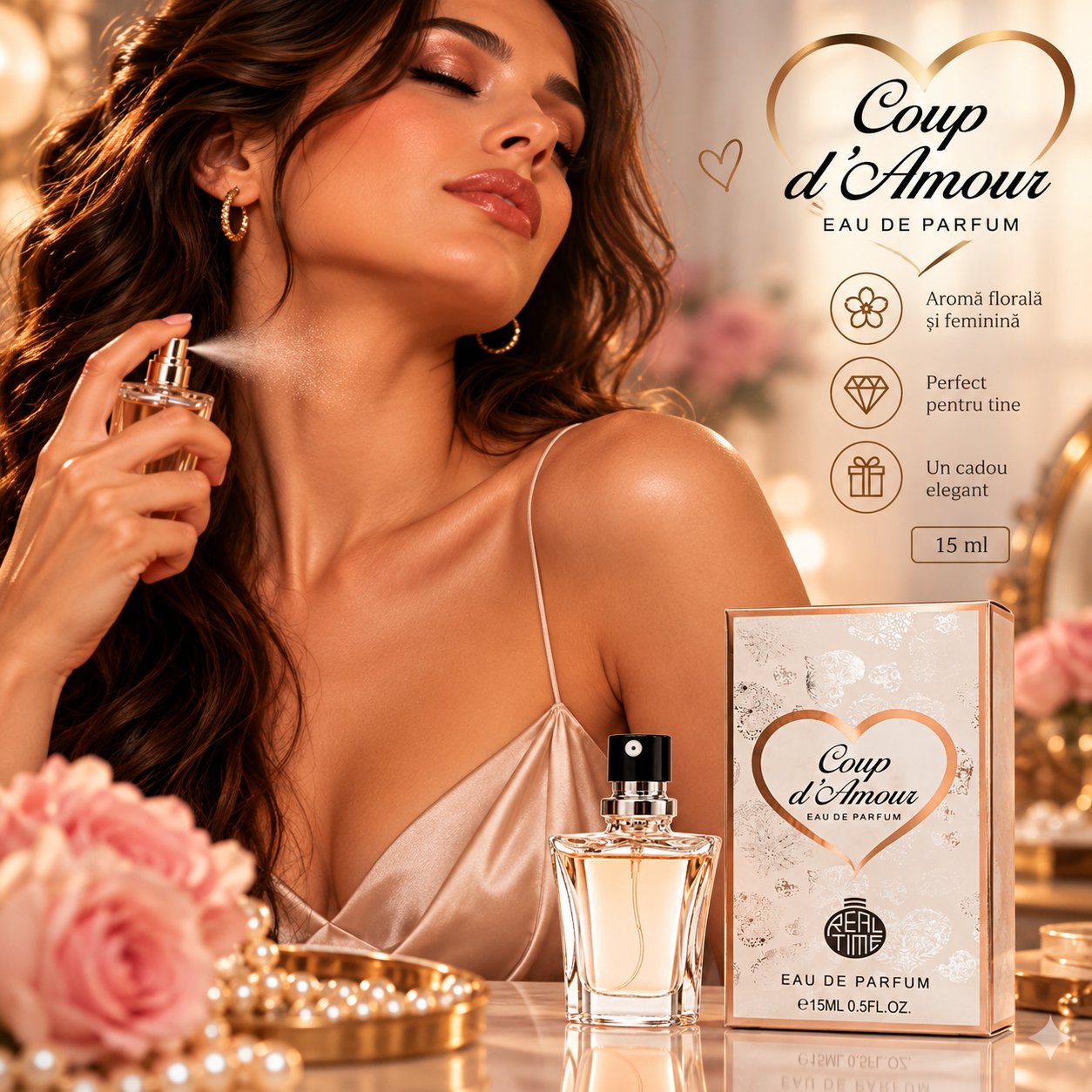 Apă de parfum pentru femei, Pocket Perfume, parfum de buzunar Coup d’Amour, EDP, 15 ml, Real Time® - imagine 3