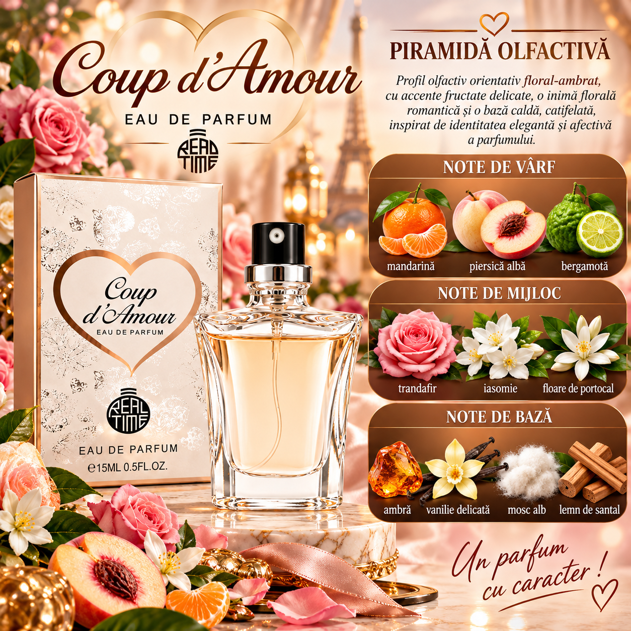Apă de parfum pentru femei, Pocket Perfume, parfum de buzunar Coup d’Amour, EDP, 15 ml, Real Time® - imagine 2