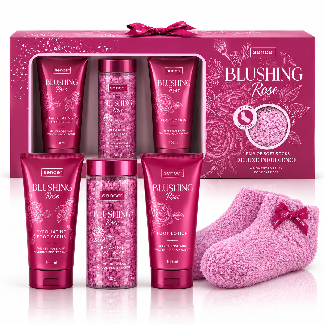 Set cadou pentru femei cu 4 piese pentru îngrijirea picioarelor, Blushing Rose Deluxe Indulgence, SENCE® - imagine 4