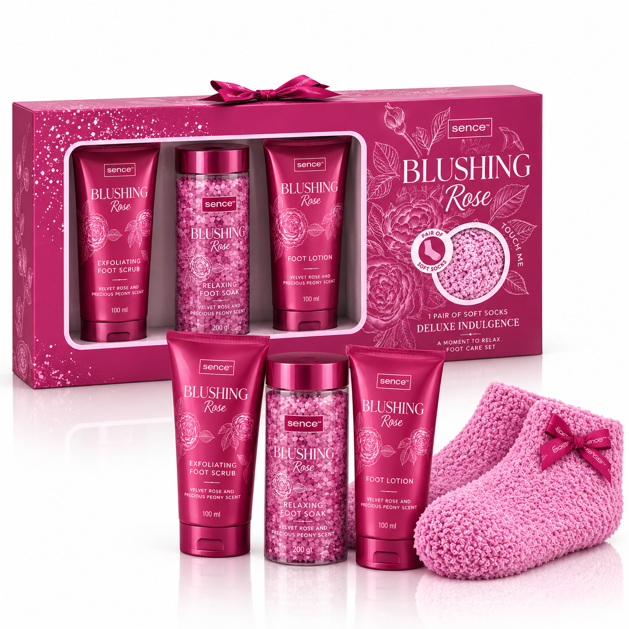 Set cadou pentru femei cu 4 piese pentru îngrijirea picioarelor, Blushing Rose Deluxe Indulgence, SENCE®