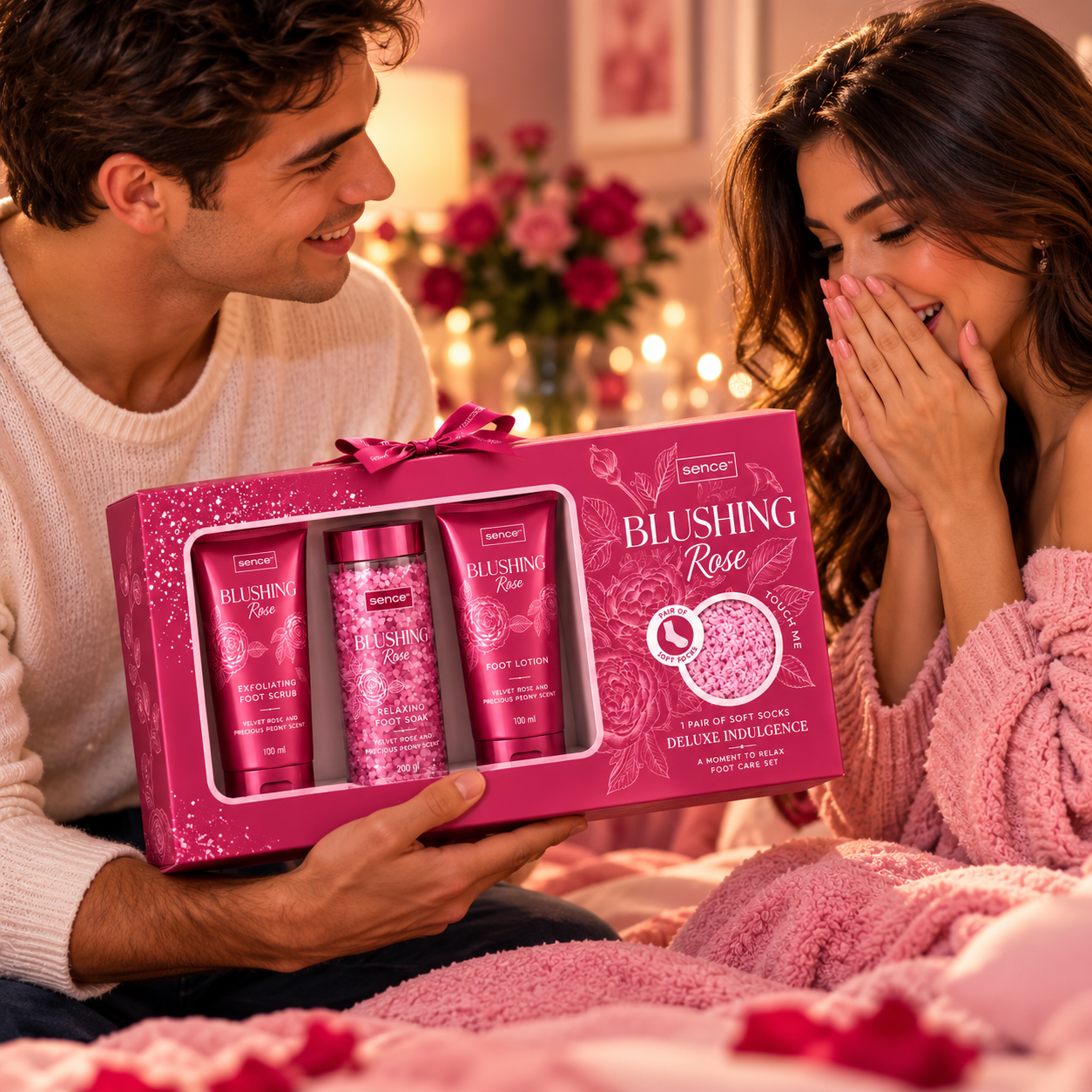 Set cadou pentru femei cu 4 piese pentru îngrijirea picioarelor, Blushing Rose Deluxe Indulgence, SENCE® - imagine 2