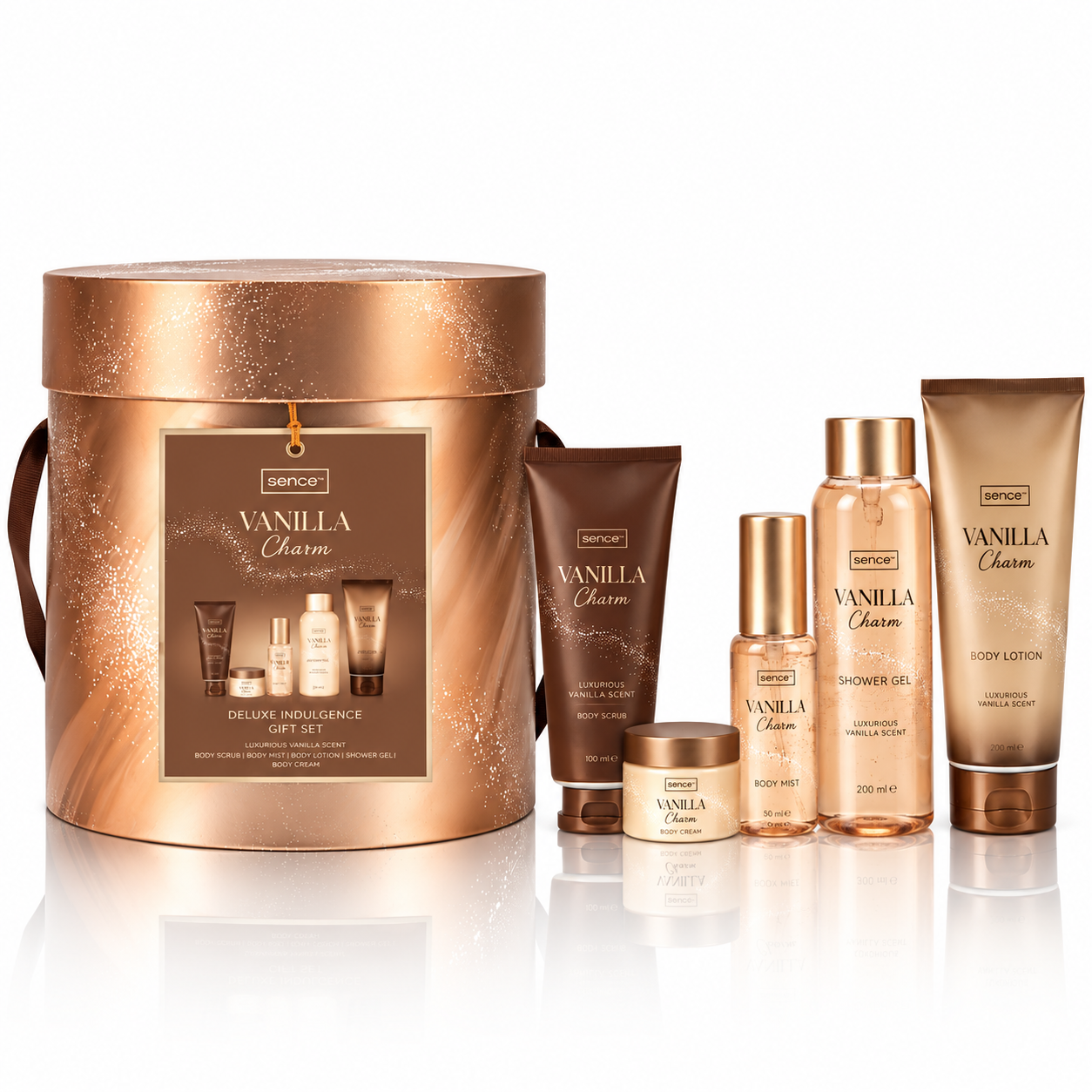 Set cadou pentru femei cu 5 produse cosmetice, Vanilla Charm Deluxe Indulgence, SENCE®