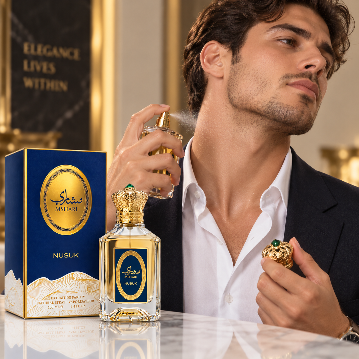 Extract de parfum pentru bărbați, Parfum arăbesc Mshari, 100 ml, NUSUK® - imagine 3