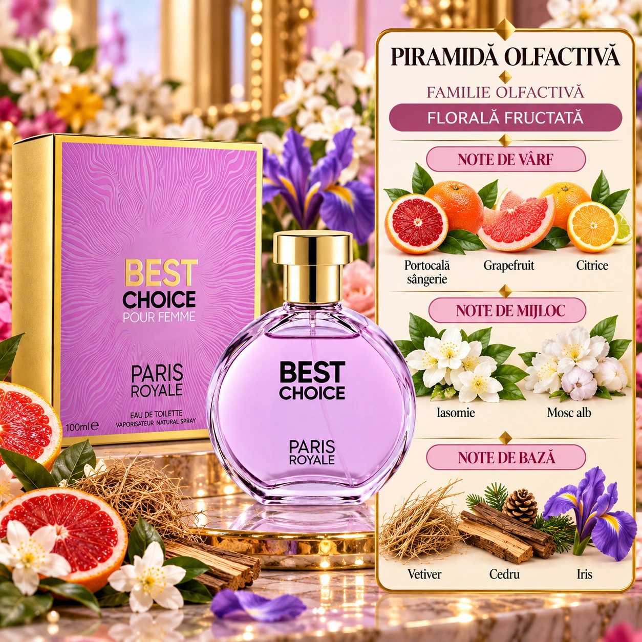 Apă de toaletă pentru femei, Parfum damă Best Choice Pour Femme, EDT, 100 ml, PARIS ROYALE® - imagine 2