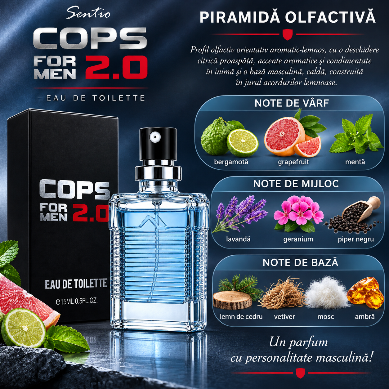 Apă de toaletă pentru bărbați, Pocket Perfume, parfum de buzunar, COPS, Real Time® - imagine 2