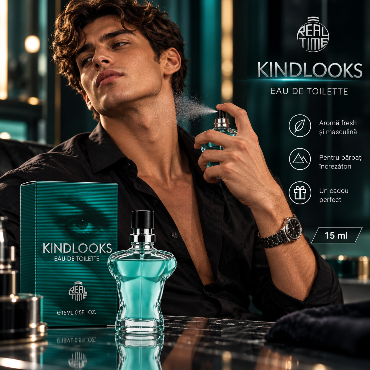 Apă de toaletă pentru bărbați, Pocket Perfume, parfum de buzunar Kindlooks, EDT, 15 ml, Real Time® - imagine 3