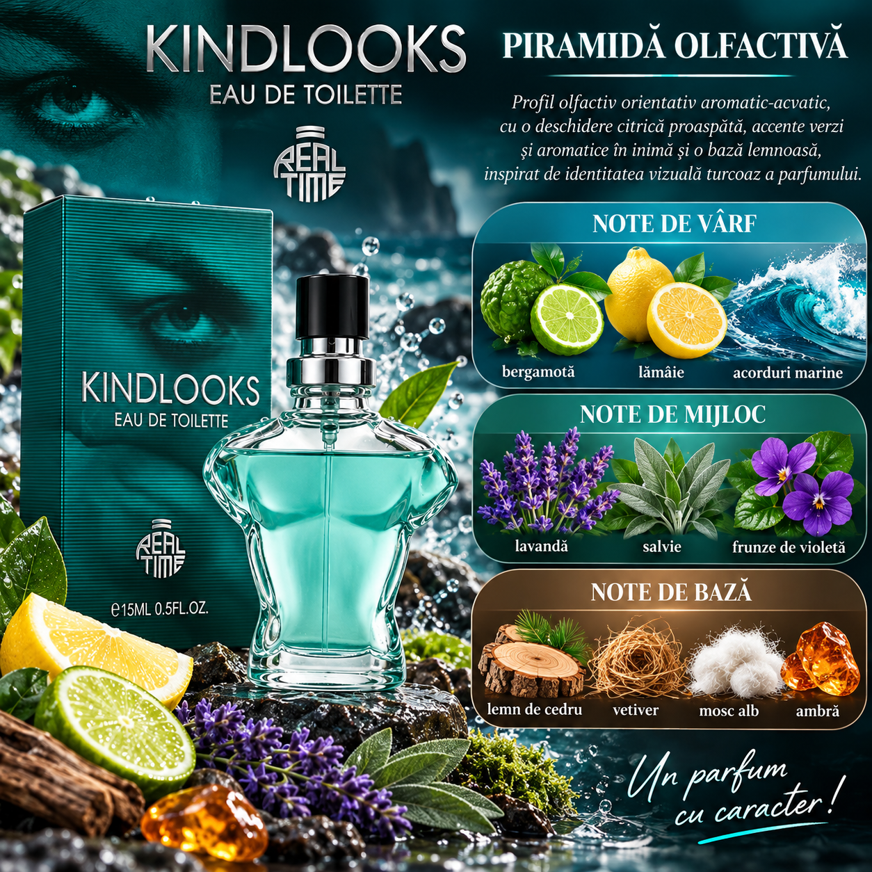 Apă de toaletă pentru bărbați, Pocket Perfume, parfum de buzunar Kindlooks, EDT, 15 ml, Real Time® - imagine 2