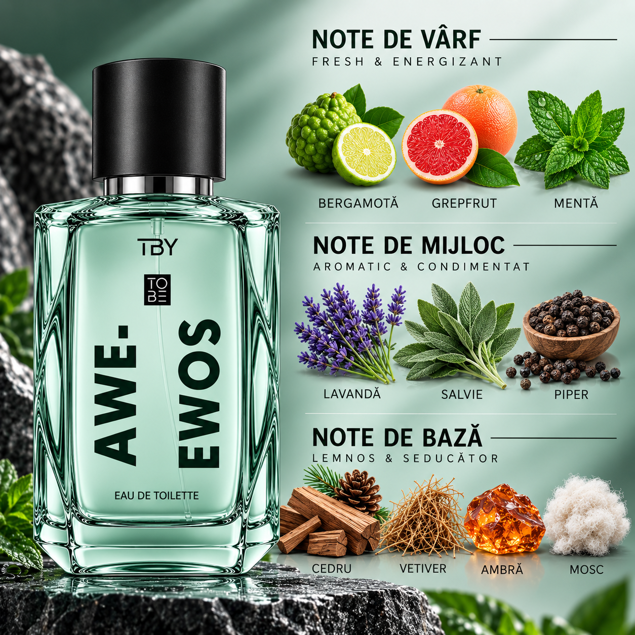 Apă de toaletă pentru bărbați, Parfum bărbătesc To Be Awesome, EDT, 100 ml, TBY® - imagine 2