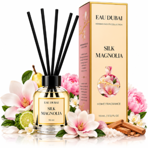 Odorizant de cameră cu bețișoare, Silk Magnolia, aromă florală de magnolie, 110 ml, EAU DUBAI®