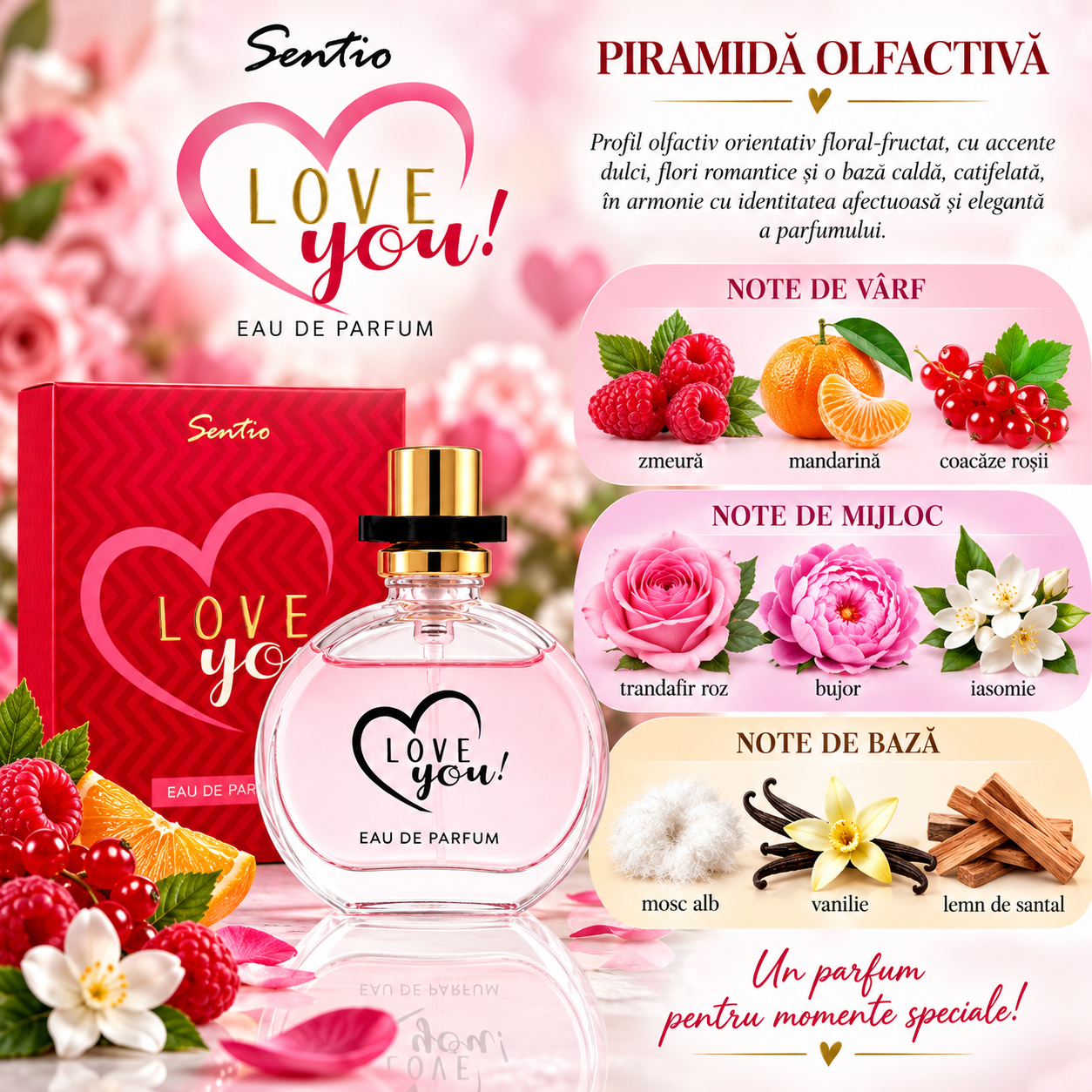 Apă de parfum unisex, Parfum cadou Love You!, EDP, 15 ml, SENTIO® - imagine 2