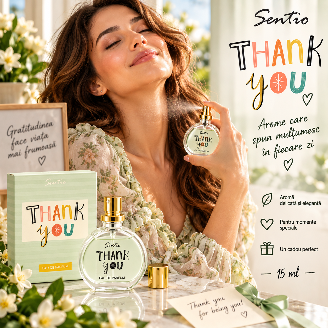 Apă de parfum unisex, Parfum cadou Thank You, EDP, 15 ml, SENTIO® - imagine 3