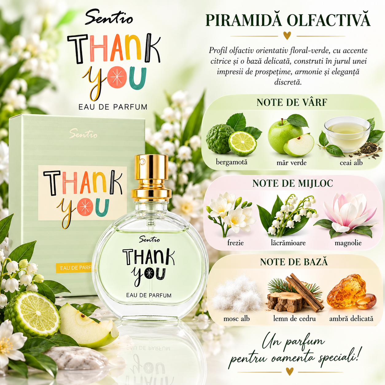 Apă de parfum unisex, Parfum cadou Thank You, EDP, 15 ml, SENTIO® - imagine 2