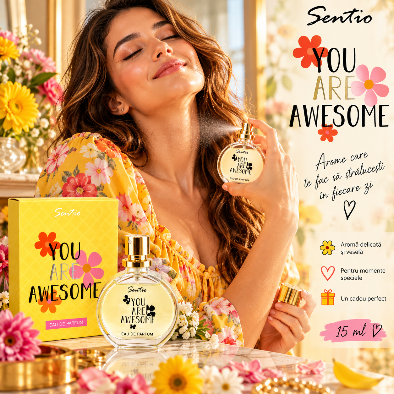 Apă de parfum unisex, Parfum cadou You Are Awesome, EDP, 15 ml, SENTIO® - imagine 3