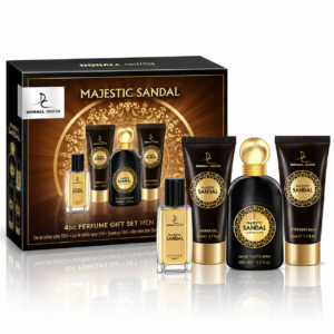 Set cadou pentru bărbați, Majestic Sandal, Apă de toaletă 100 ml + Mini parfum 15 ml + Gel de duș 50 ml + Balsam după ras 50 ml, DORALL COLLECTION®