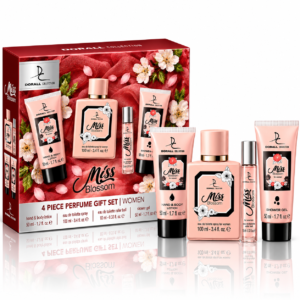 Set cadou pentru femei, Miss Blossom, Apă de parfum 100 ml + Parfum Roll-On 10 ml + Loțiune mâini și corp 50 ml + Gel de duș 50 ml, DORALL COLLECTION®