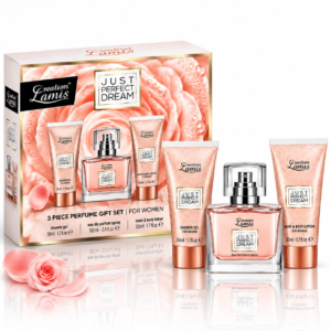 Set cadou pentru femei, Just Perfect Dream, Apă de parfum 100 ml + Gel de duș 50 ml + Loțiune pentru mâini și corp 50 ml, Creation Lamis®