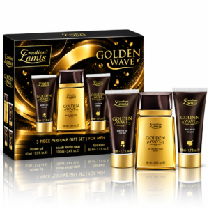 Set cadou pentru bărbați, Golden Wave, Apă de toaletă 100 ml + Gel de duș 50 ml + Gel de curățare pentru față 50 ml, Creation Lamis®
